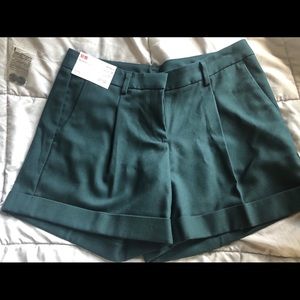 Green pleated shorts